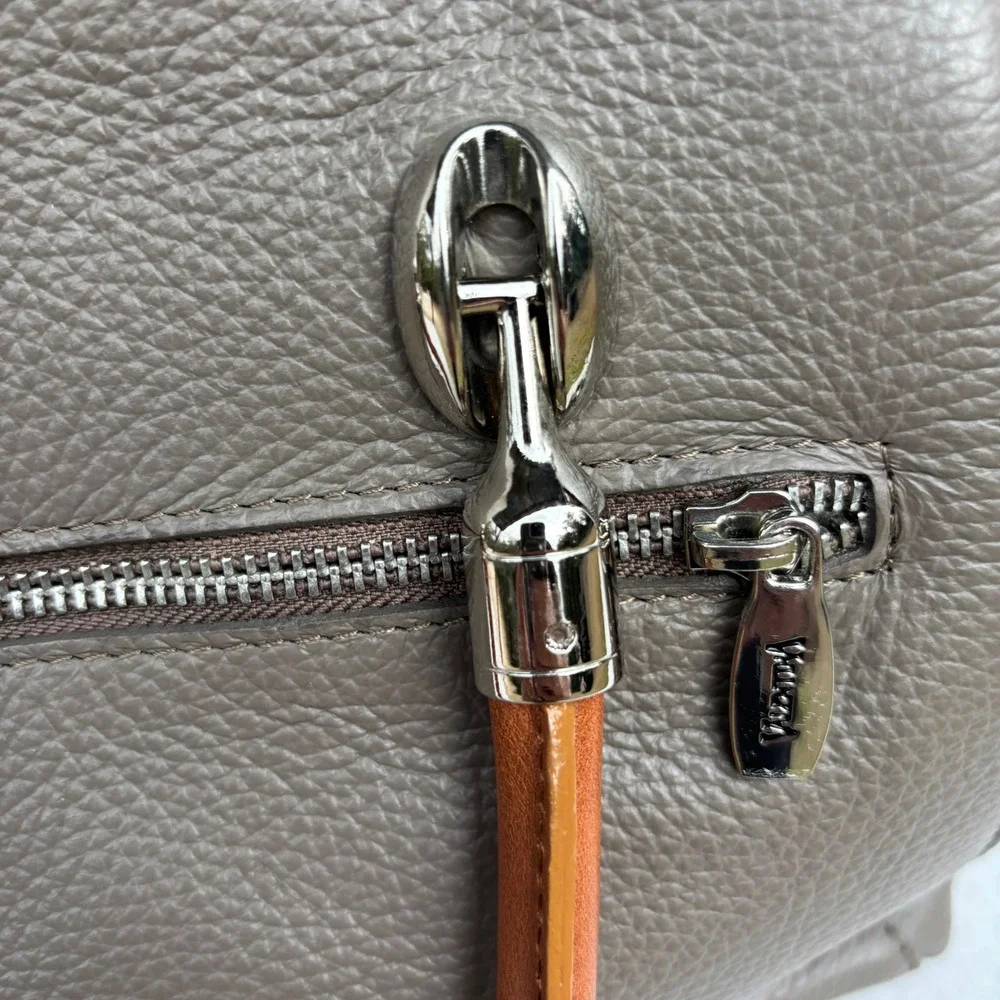 Valentina Italy Pebbled Leather Satchel Bag Taupe Cognac Brown sil Hardware NWOT